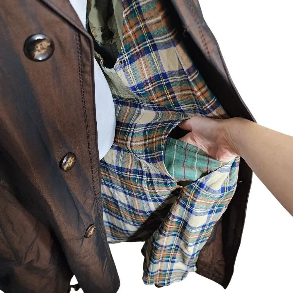 Vintage 80s Arvidssons Overcoat Trench Coat Mens XL Brown Flannel Lined